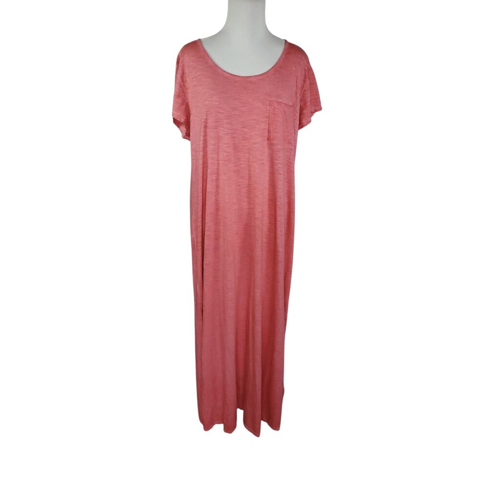 Chico's Sz 3 Short Sleeve Maxi Dress Cotton Burnout Coral Orange Chicos XL 16